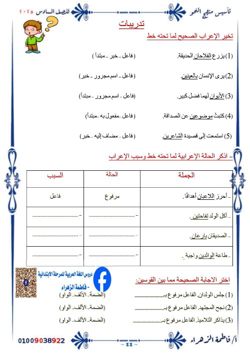 مدرس اول مذكرة فى اللغة العربية الصف السادس الابتدائى الترم الاول أ/ فاطمة الزهراء 