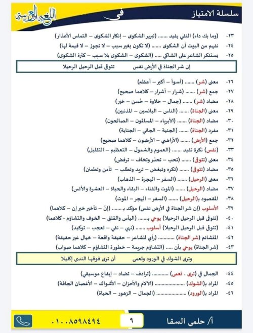 مدرس اول مذكره في اللغه العربيه الصف الثالث الاعدادي الترم الاول أ/ حلمي السقا 