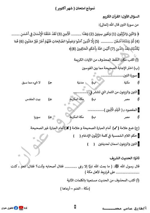 مدرس دوت كوم مراجعة في مادة التربية الدينية الإسلامية للصف الرابع الإبتدائي الترم الاول أ/طارق سامى محمد 