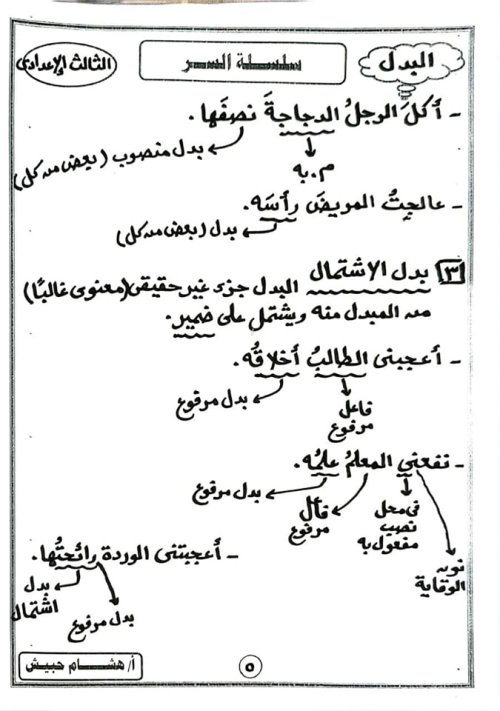 مدرس اول مذكره في اللغه العربيه الصف الثالث الاعدادي الترم الاول (الجزء الثاني ) أ/ هشام حبيش