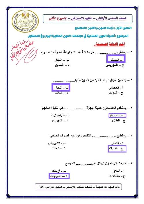 مدرس اول حل تقييمات الوزارة مهارات الصف الرابع والخامس والسادس الابتدائي أ/ رضا نصار 