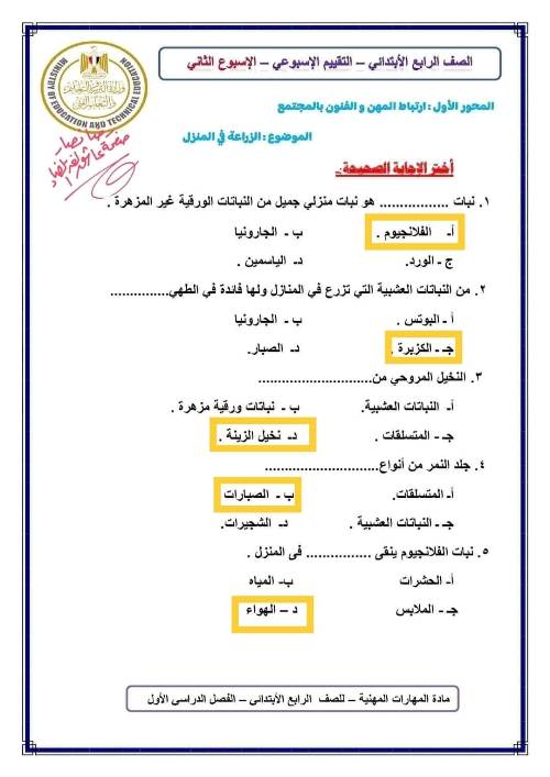 مدرس دوت كوم حل تقييمات الوزارة مهارات الصف الرابع والخامس والسادس الابتدائي أ/ رضا نصار 