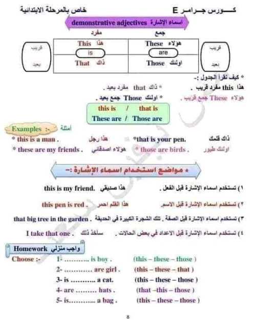 مدرس اول مراجعه  جرامر للمرحلة الابتدائية