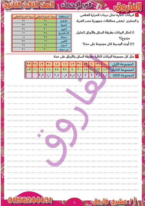 مدرس دوت كوم مذكرة فى الوحدة الثانية فى الاحصاء الصف الثالث الثانوى أ/ عشرى فاروق 