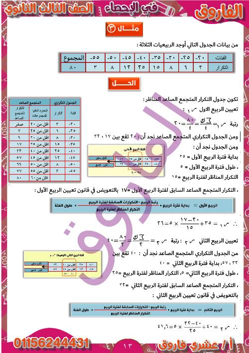 مدرس دوت كوم مذكرة فى الوحدة الثانية فى الاحصاء الصف الثالث الثانوى أ/ عشرى فاروق 