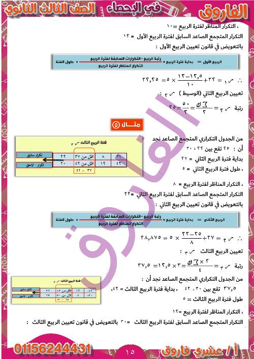 مدرس اول مذكرة فى الوحدة الثانية فى الاحصاء الصف الثالث الثانوى أ/ عشرى فاروق 