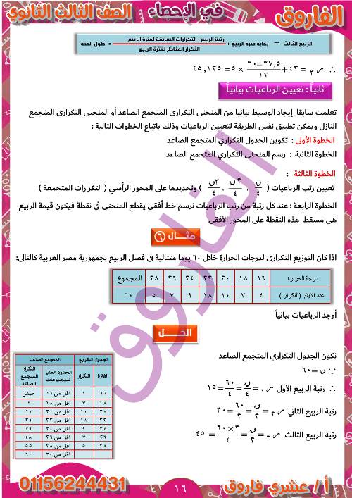 مدرس دوت كوم مذكرة فى الوحدة الثانية فى الاحصاء الصف الثالث الثانوى أ/ عشرى فاروق 