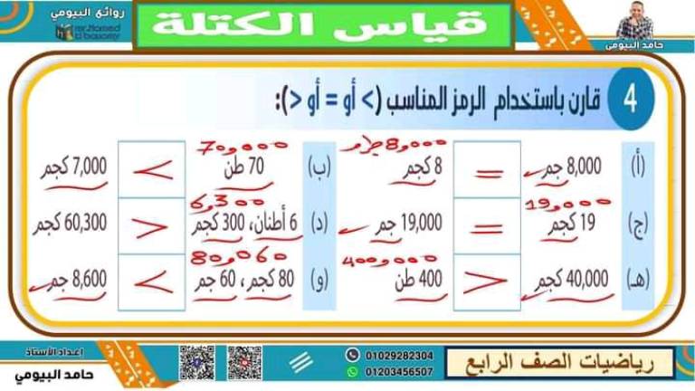 مدرس دوت كوم مذكره في الرياضيات الصف الرابع الابتدائي الترم الاول أ/ حامد البيومي