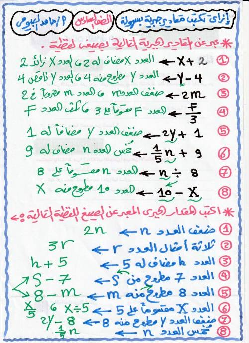 مدرس دوت كوم مذكره في الرياضيات الصف السادس الابتدائي الترم الاول أ/ حامد البيومي 