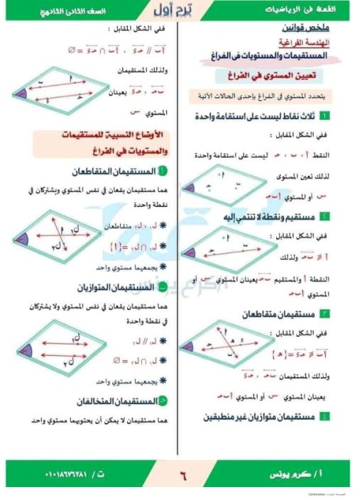 مدرس دوت كوم مذكره في الهندسة الفراغية الصف الثاني الثانوي ترم اول  ( الجزء الاول ) أ/ كرم يونس