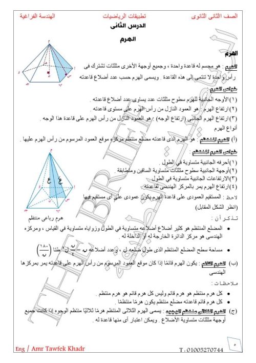 مدرس دوت كوم  مذكرة في الرياضيات الصف الثاني الثانوي الترم الاول  أ/ عمرو توفيق 