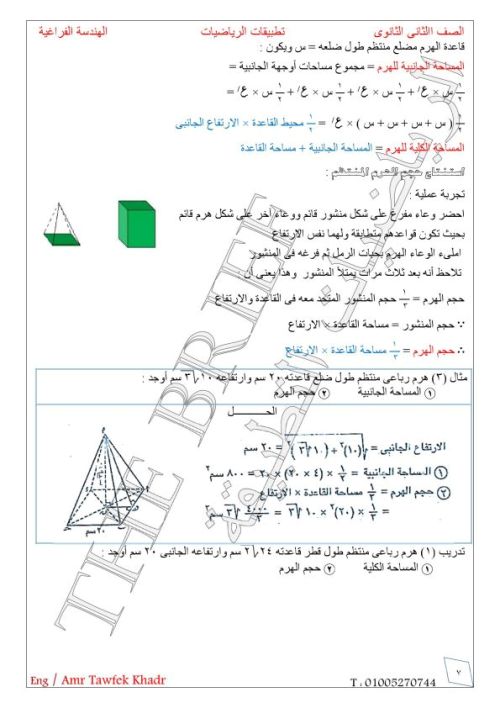 مدرس دوت كوم  مذكرة في الرياضيات الصف الثاني الثانوي الترم الاول  أ/ عمرو توفيق 