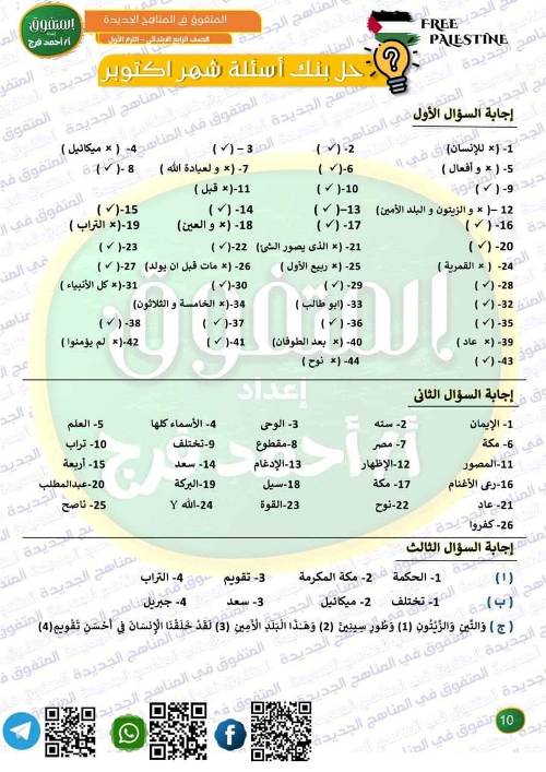 مدرس اول مراجعه في مادة التربية الدينية الإسلامية الصف الرابع الابتدائي الترم الاول 