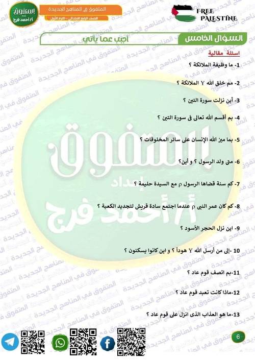 مدرس اول مراجعه في مادة التربية الدينية الإسلامية الصف الرابع الابتدائي الترم الاول 