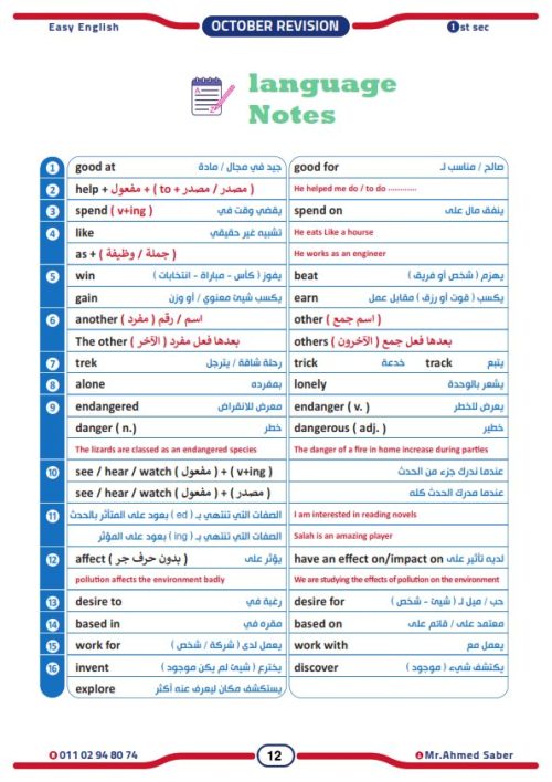 مدرس دوت كوم مراجعة شهر اكتوبر في اللغة الانجليزية للصف الاول الثانوي الترم الاول أ/ احمد صابر