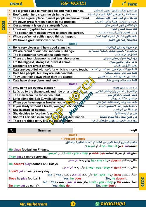 مدرس اول  اقوي مراجعة مقرر شهر اكتوبر في اللغة الانجليزية للصف السادس الابتدائي