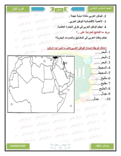 مدرس اول مذكرة الدراسات للصف السادس الابتدائي ترم اول أ/ حاتم عاطف