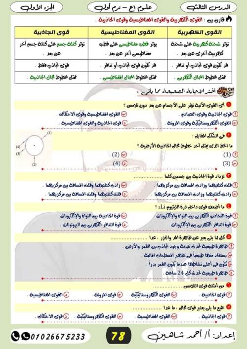 مدرس دوت كوم مراجعه علوم الصف الاول الاعدادي الترم الاول (الجزء الثالث) أ/ احمد شاهين