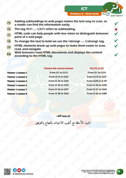 مدرس اول ملخص في الحاسب الالي الصف السادس الابتدائي الترم الاول ( الجزء الثاني) أ/ محمود سعيد