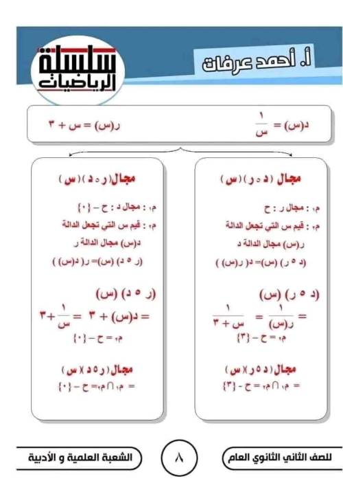 مدرس دوت كوم  مذكره في الرياضيات الصف الثاني الثانوي الترم الاول ( الجزء الاول ) م/ أحمد عرفات 