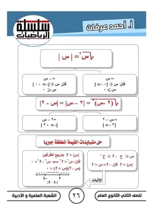 مدرس دوت كوم مذكره في الرياضيات الصف الثاني الثانوي الترم الاول ( الجزء الثاني ) م/ أحمد عرفات