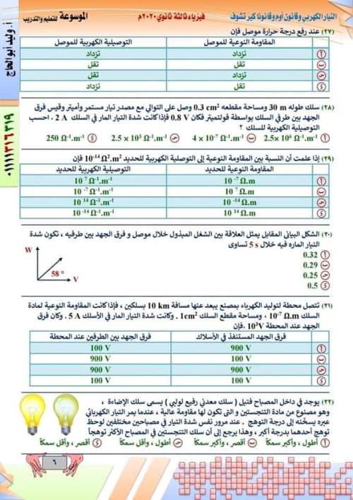 مدرس اول مراجعه في ماده الفيزياء الصف الثالث الثانوي  ( الجزء الاول )