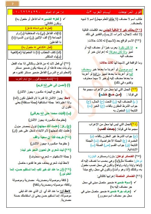 مدرس اول مراجعة فى النحو (الجزء الاول ) الصف الثالث الثانوى أ/ مراد امام