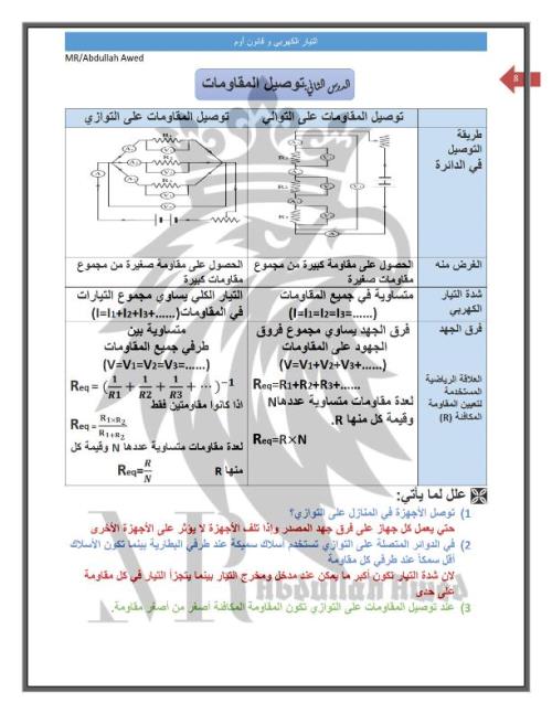 مدرس اول مذكرة فى مادة الفيزياء الصف الثالث الثانوى أ/ عبدلله عواد 