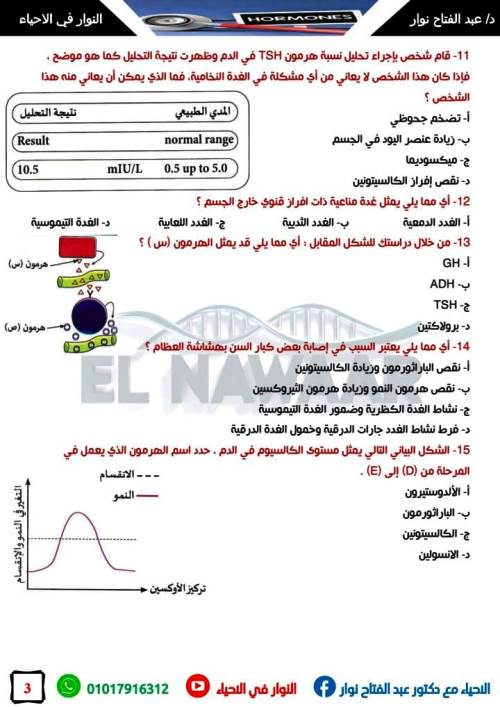 مدرس اول امتحان علي الدرس الاول باب الهرمونات فى مادة الاحياء الصف الثالث الثانوى د/ عبد الفتاح نوار 