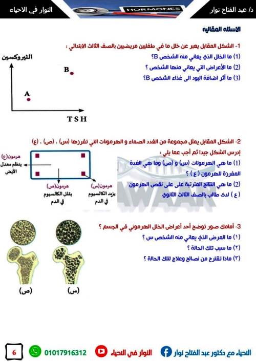 مدرس اول امتحان علي الدرس الاول باب الهرمونات فى مادة الاحياء الصف الثالث الثانوى د/ عبد الفتاح نوار 