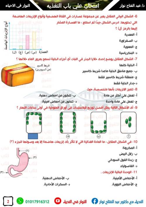 مدرس دوت كوم امتحان 100 سوال شامل علي باب التغذيه في الاحياء الصف الثاني الثانوي أ/ عبد الفتاح نوار