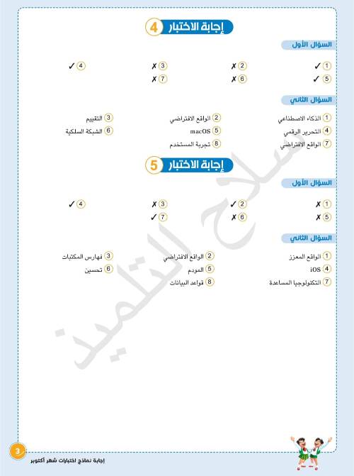 مدرس اول اختبارات شهر اكتوبر تكنولوجيا المعلومات للصف السادس الابتدائي بالإجابات