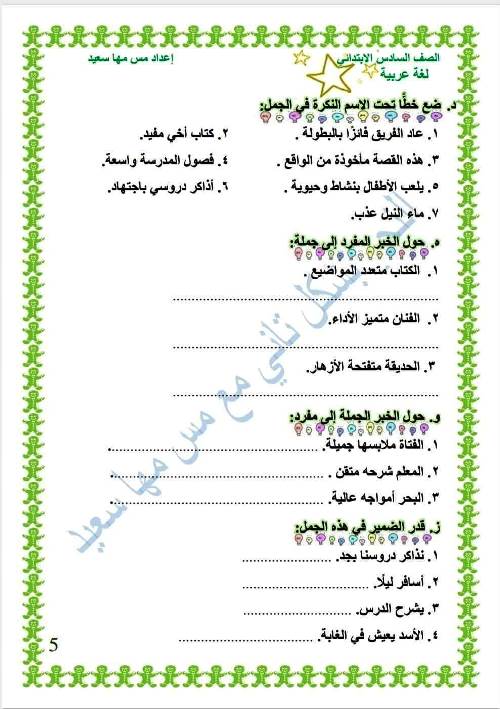 مدرس اول مراجعة على القواعد النحوية لشهر نوفمبر فى اللغة العربية الصف السادس الابتدائى الترم الاول أ/ مها سعيد 