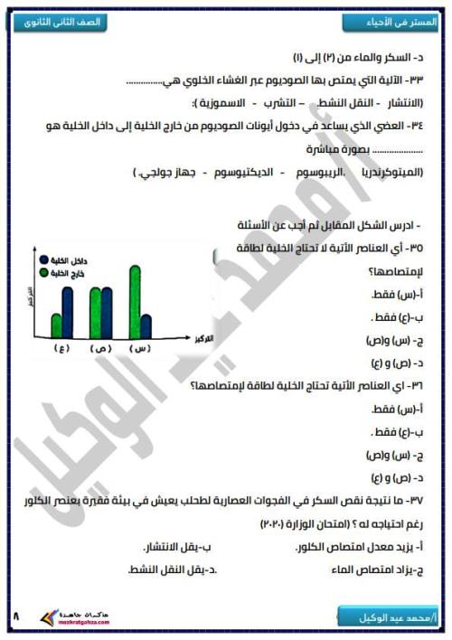 مدرس دوت كوم بنك اسئلة وتدريبات فى الاحياء (الجزء الاول ) الصف الثانى الثانوى الترم الاول أ/ محمد عيد الوكيل