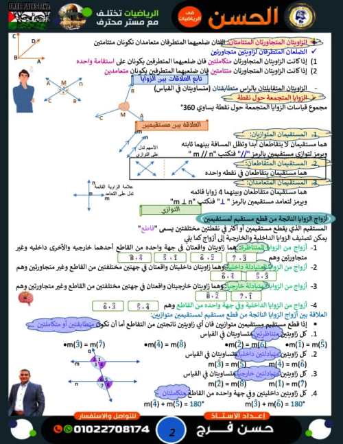 مدرس دوت كوم ملخص هندسه الصف الاول الإعدادي الترم الاول أ/ حسن فرج 