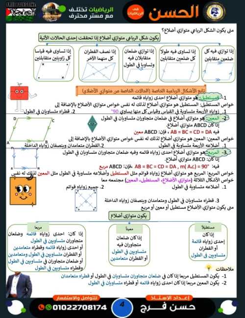 مدرس دوت كوم ملخص هندسه الصف الاول الإعدادي الترم الاول أ/ حسن فرج 