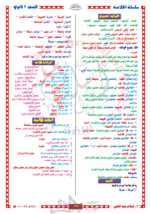 مدرس دوت كوم أقوى مذكرة نحو للصف الثالث الثانوي أ/ اسلام عبد الغني