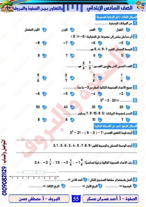 مدرس اول مراجعة نهائية في الرياضيات الصف الرابع الابتدائي الترم الاول  ( الجزء التاني) أ/ احمد عسران