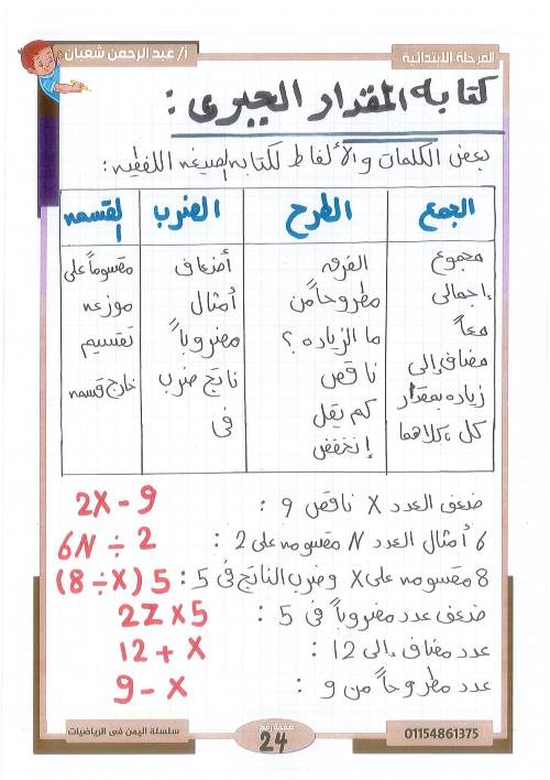 مدرس اول مراجعه في الرياضيات الصف السادس الابتدائي الترم الاول ( الجزء التاني)