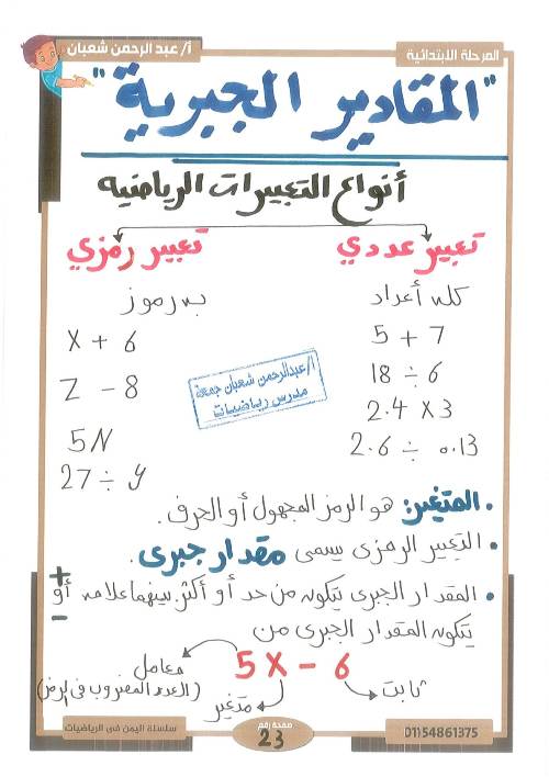 مدرس اول مراجعه في الرياضيات الصف السادس الابتدائي الترم الاول ( الجزء التاني)