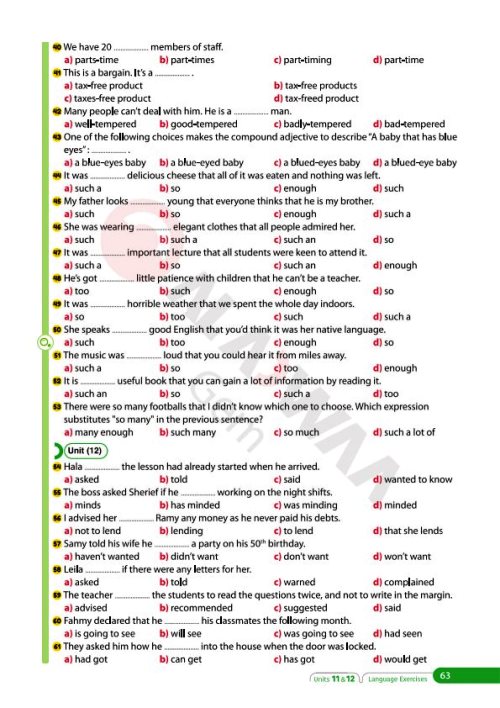 مدرس دوت كوم بنك اسئلة على جرامر اللغة الانجليزية (الجزء الثانى) الصف الثالث الثانوى