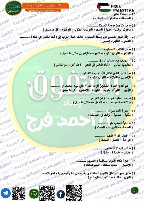 مدرس دوت كوم مراجعة على مقررات شهر نوفمبر بالاجابات فى التربية الدينية الإسلامية الصف الرابع الابتدائى الترم الاول أ/ احمد فرج