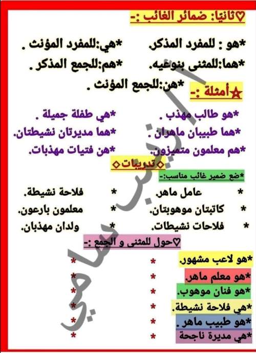 مدرس اول مذكرة قواعد لغوية فى اللغة العربية (الجزء الثانى ) الصف الثالث الابتدائى الترم الاول أ/ زينب سامي