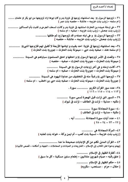 مدرس اول مراجعة على مقرر شهر نوفمبر فى مادة التربية الدينية الاسلامية الصف الاول الثانوى الترم الاول أ/ احمد فرج 