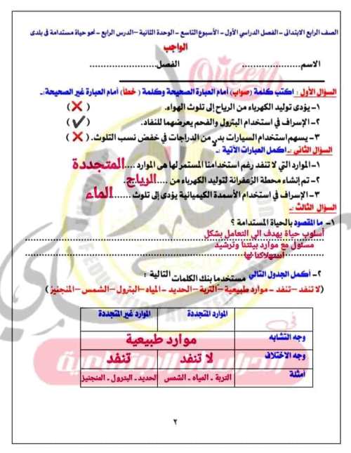 مدرس دوت كوم التقييم الأسبوعي الثامن والتاسع بالاجابات فى مادة الدراسات الاجتماعية الصف الرابع الابتدائى الترم الاول 