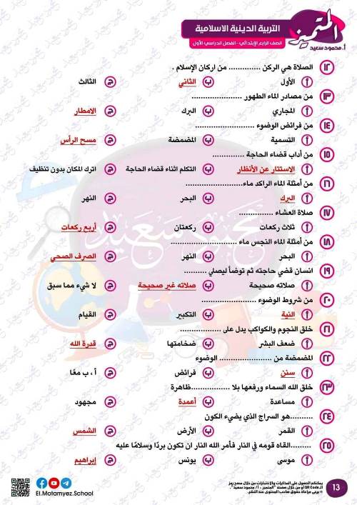 مدرس دوت كوم مراجعة بالاجابات فى مادة التربية الدينية الاسلامية الصف الرابع الابتدائي الترم الاول أ/ أحمد ممدوح ، أ/ عبدالرحمن جمعة