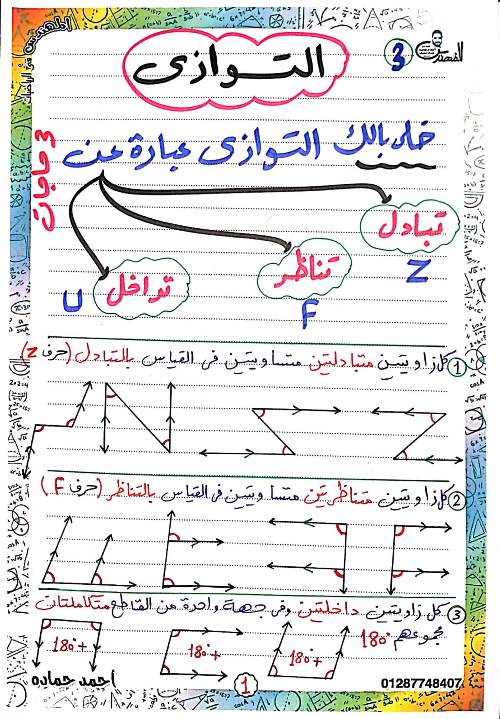 مدرس اون لاين دوت كوم شرح درس التوازي فى الهندسة الصف الاول الاعدادى الترم الاول أ/ احمد حمادة  مدرس اول