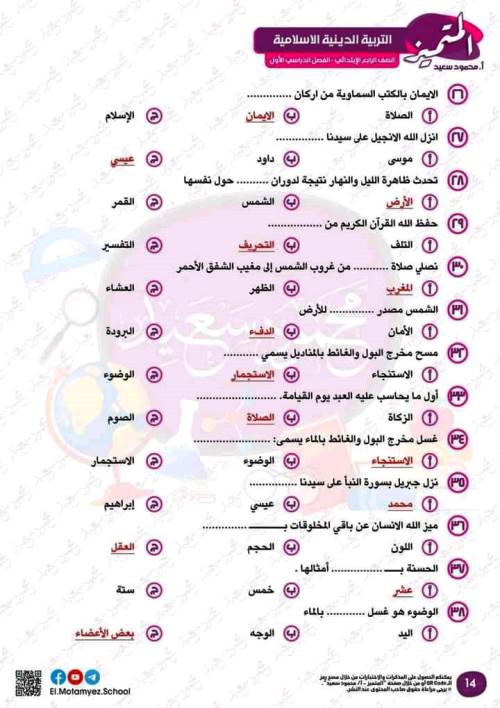 مدرس دوت كوم مراجعة علي مقررات أختبار نوفمبر فى مادة التربية الدينية الاسلامية للصف الرابع الابتدائي الترم الاول أ/ أحمد ممدوح ، أ/ عبدالرحمن جمعة