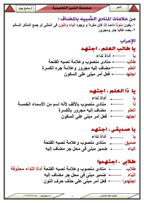 مدرس اول ملخص النحو للصف الثالث الاعدادى الترم الاول أ/ سامح جود