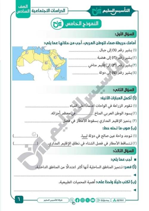 مدرس اول مراجعة شهر نوفمبر في الدراسات الصف السادس الابتدائي الترم الاول 